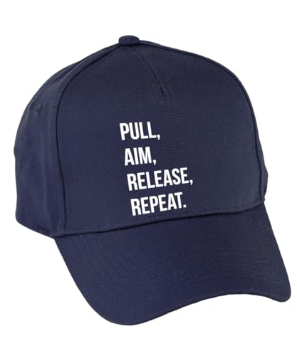 Image of Hippowarehouse Pull, Aim, Release, Repeat Premium Printed 5 Panel Baseball Cap hat OneSize Adults Navy