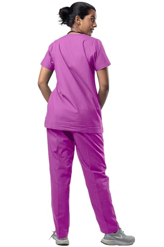 Image of UNIFORM CRAFT Women's 4 Pocket Scrub Suit Set | Medical Uniform | Cross V-Neck Poly Cotton | Short Sleeve Hospital Wear | Ideal for Doctors & Nurses (Lilac, 3XL)