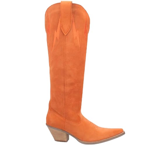 Women's Lightning Embroidery Cowboy Boots, Fashion Chunky Heel Pointed Toe Knee High Boots2