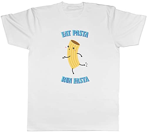 Shopagift Funny Running Mens T-Shirt Eat Pasta Run Fasta Runner Tee Gift White