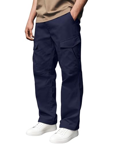 DOWMQ Mens Cargo Pants Elastic Waist Stretch Pants for Men Lightweight Quick-Dry Hiking Pants with Multi Pockets Navy Blue XL