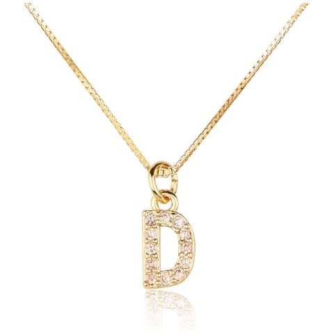 Anourney Gold Initial Necklaces for Women, 14K Gold Plated Personalized Zircon Letter Necklace, Shiny Tiny A-Z Pendant Choker Necklace,Dainty Gold Name Diamond Gift for Women Necklace Jewelry-D Cover
