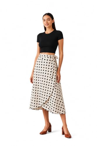 BODYFIGURE Boho Skirt High Low Split Summer Beach Midi Wrap Skirts (in, Alpha, Free Size, Regular, White Polka