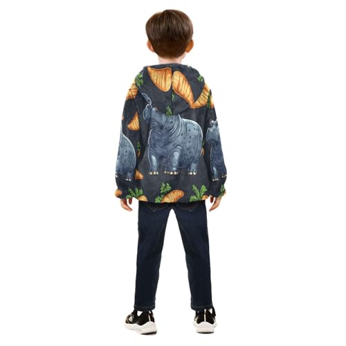 Hippo Surrounded by Carrots Toddler Fleece Jacket Girl Boys Hooded Fleece Jacket Coat Warm Outwear Zip-up 3-10T4