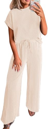 KIRUNDO 2 Piece Sets for Women Dressy Casual Ribbed Knit Short Sl...