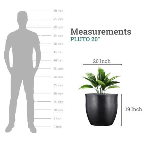 Image of Go Hooked Pluto Black Indoor Planter Pot 20 Inch | Lightweight Modern Round Plant Pot for Living Room, Balcony & Office | Decorative Polymer Pot for Live & Artificial Plants