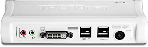 Trendnet 2-Port Dvi Usb Kvm Switch & Cable Kit With Audio, Manage Two Pcs, 2 X Usb Keyboard & Mouse Ports, 2 X Bonus Usb 2.0 Ports, 2 Way Audio Support, Tk-204Uk #TOP2