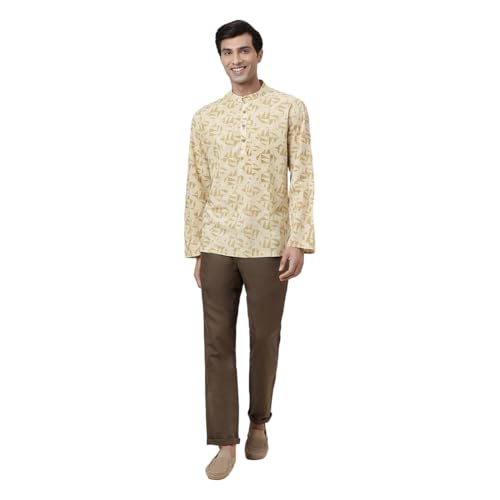 Image of Fabindia Yellow Cotton Blend Bandhani Slim Fit Shirt