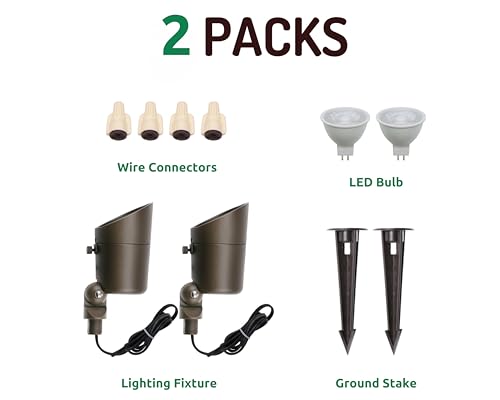 Lumina Lighting® 4W Landscape Lighting 12V Landscape Lights Low Voltage Landscape Spotlights Warm White Waterproof Outdoor Replaceable LED Bulb for Garden, Lawn, Porch, Patio and Yard(Bronze, 2-Pack) by Lumina Lighting - Used condition - Image 2