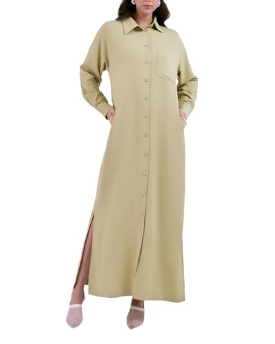 SIXDO Woven Loose Dress, Breathable Spring Summer Daily Dress (US, Alpha, Medium, XX-Large, Regular, Regular, Green)