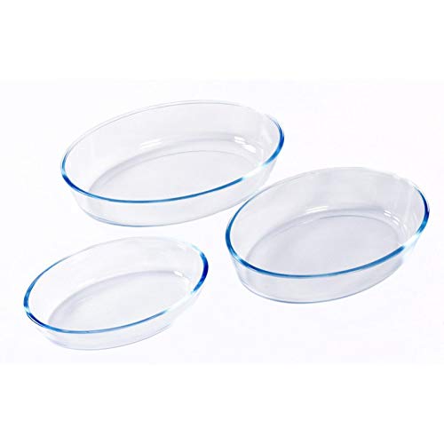 Thulos Bandejas de Vidrio/Set de 3 bandejas de Vidrio ovaladas para Horno, 0.7L, 1.6L y 2.4L TH-KA020.
