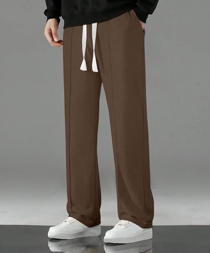 Image of KAJARU Men's Polyester Casual Straight Leg Trousers with Drawstring Waist - Comfortable & Stylish Everyday Wear for Men - Lightweight & Relaxed Fit Pants