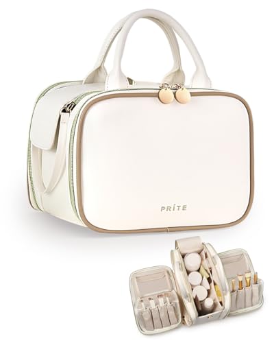 Trousse de Maquillage Prite Sac à cosmétiques Ouvertures latérales de Grande capacité Trousse de Toilette Portable étanche de Voyage avec poignée et Plusieurs Compartiments