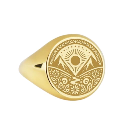 Bague plaquée or et argent sterling 925 d'exception, chevalière ronde gravée LKDR_0101