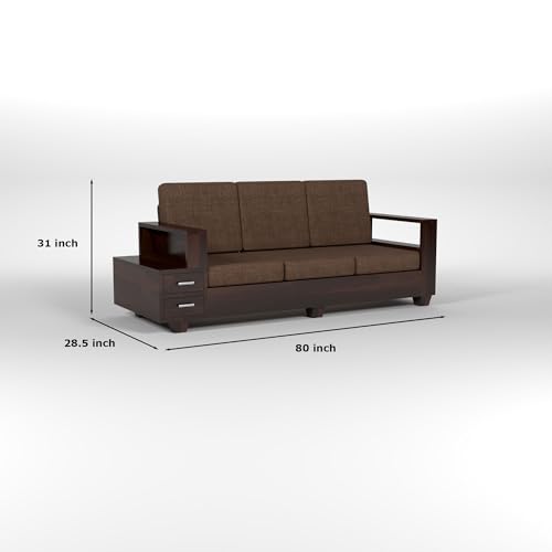 Image of Solid Sheesham Wood 5 Seater Sofa Set | Five Person Sofa with Drawer Storage | 3+1+1 Wooden 5 Seater Sofa Set for Living Room Home Decor (Design 23)