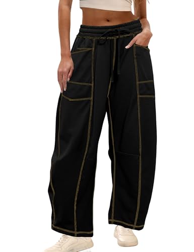 Athlisan Womens Baggy Barrel Pants Wide Leg Lounge Drawstring Sweatpants