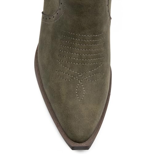 Image of SelRoys Cowboy Boots for Women Cowgirl Mid Calf Western Boots Embroidered Stitched Pointed Toe Chunky Block Heel Brown Red Black US5-11