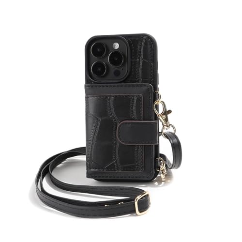 Étui de Téléphone LVTFCO Portefeuille Cuir PU Noir Antichoc avec Cordon Bandoulière