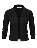 KOJOOIN Damen Bolero Kurze Strickjacke Festlich Cardigan 3/4 Ärmel Baumwolle Bolerojacke Schwarz-B S