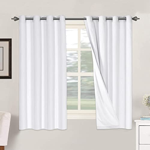 Image of H.VERSAILTEX 100% Blackout Curtains for Bedroom Thermal Insulated Linen Textured Curtains Heat and Full Light Blocking Drapes Living Room Curtains 2 Panel Sets, 52x63 - Inch, White