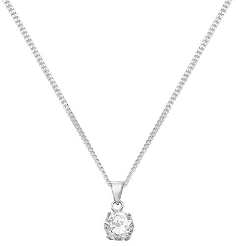 Pendentif Argent 925 Solitaire Oxyde de Zirconium 14mm avec Chaîne Femme WJS14124