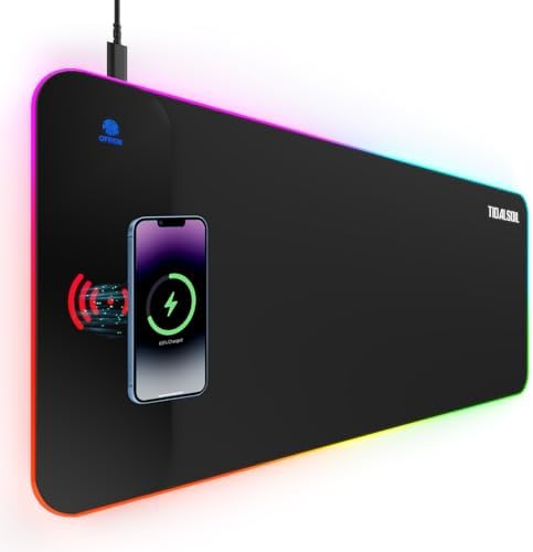 RGB Gaming Mouse Pad with 15W Wireless Charger, 17 Lighting Modes...