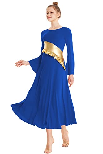 Robe à manches longues métallisée MYRISAM bleue confort et reflets dorés