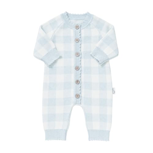 Avibae Knit Baby Sweater, Cotton Thermal Clothes for Newborn Infant, Baby Boys and Girls Plaid Romper (US, Age, 0 Months, 1 Months, Flower-Water Green)