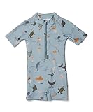 LDIOIF Boys One Piece Swimsuit Whale Dolphin Bathing Suit Zipper Rash Guard Kid Short Sleeve Swimwear Shark Beach Wear UPF50+