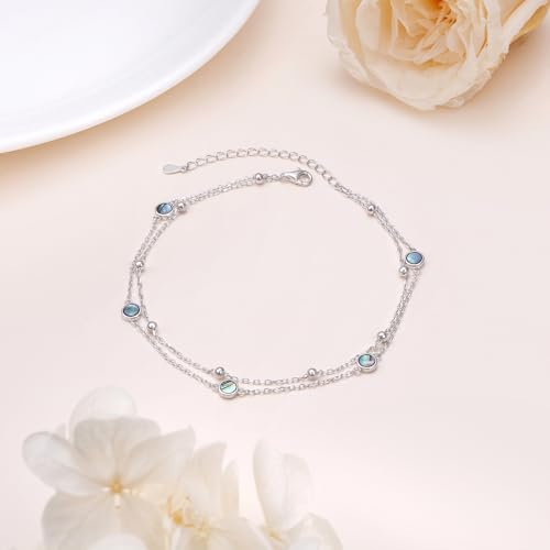 Image of Flyow Anklet for Women S925 Sterling Silver Adjustable Foot Beaded Heart Charm Ankle Bracelet Anklets Jewelry