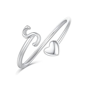 Heart Initial Rings for Women Teen Girls, Stackable Rings Cute Dainty Adjustable Open Ring Jewelry Birthday Gifts for Daughter Mom Sister Wife Friends Grandma