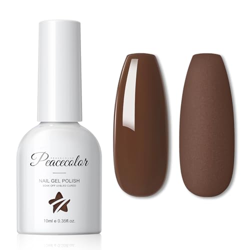 PEACECOLOR Gel Nail Polish - 10ML High Glossy Brown Colour Soak Off U V/LED Long Lasting & Easy to Apply Gel Polish Professional Salon-Grade and DIY Nail Art for Home