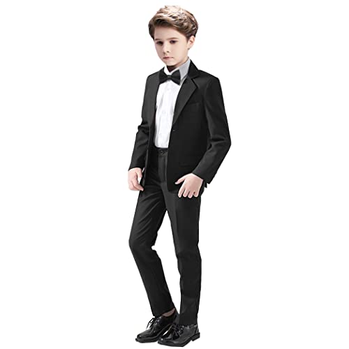Boys Tuxedo Suit For Big Boy 4 Piece Blazer Pants Shirt And Bowtie Black Suits Size 12 #TOP3