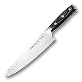 3 Claveles Cuchillo cocinero profesional 28079, Cuchillos cocina forjado con hoja martilleada acero inoxidable con mango de madera, Marrón, 20 cm
