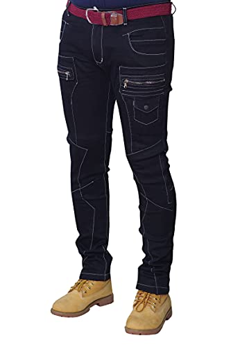 Hashoob Jeans Homme Jean Coupe Slim Jean Cargo (Black, 34W X 30L) Cover