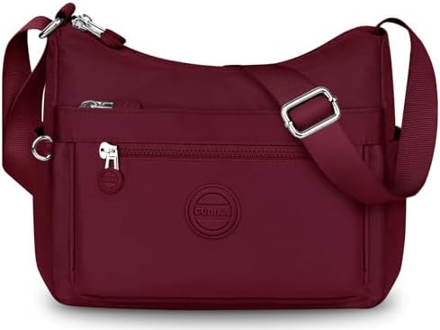 VOBUKE Umhängetasche Damen Mittelgroß Wasserdicht Nylon Crossbody Bag mit Vielen Fächern Leichte Schultertasche Verstellbarer Breitem Freizeit Kleine Messenger Bag für Einkaufen, R