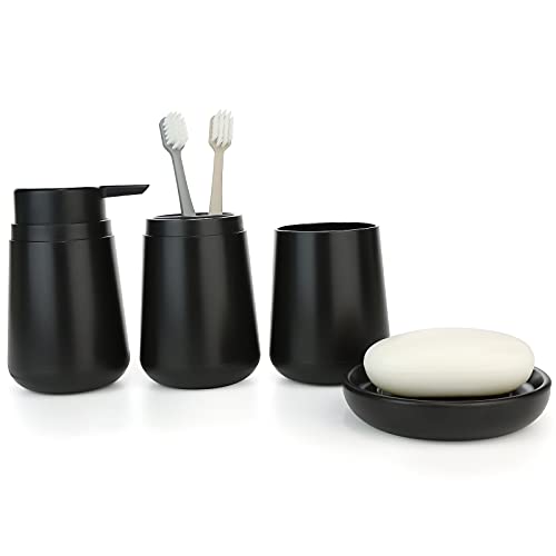 IMAVO Bathroom Accessories Set,Soap Lotion Dispenser,Soap Dish,Toothbrush Holder,Toothbrush Cup Tumbler,Gift Set Bathroom Accessories Sets Complete,4 Piece Black IMAVO Bathroom Accessories Set,Soap Lotion Dispenser,Soap Dish,Toothbrush Holder,Toothbrush Cup Tumbler,Gift Set Bathroom Accessories Sets Complete,4 Piece Black