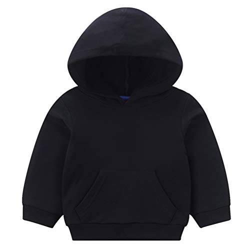 Taigood Sudadera con Capucha para Niños Otoño Sólido Bolsillo Pullover Trajes de Sudadera Tops Ropa Negro 120cm / 4-5 años Cover