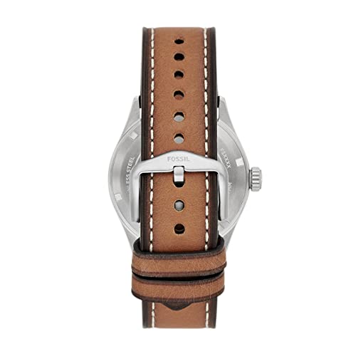Fossil Orologio da uomo Defender, movimento solare, cassa in acciaio inossidabile argentato da 40 mm con cinturino in pelle ProPlanet, FS5975, Marrone scuro - Immagine 3