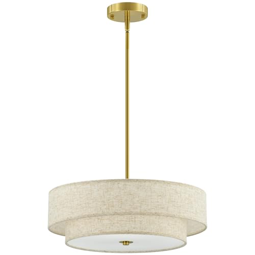 VONLUCE Modern Chandeliers, 18' Drum Chandeliers with 2-Layer Fabric Shade, 4-Light Pendant Light...