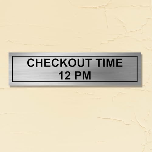 Image of Check Out Time Sign Board for Office, Mall, Restaurant, Hotel, Hospital, Laboratory, Clinic, School, Shop, Door Durable & Easy to Read Wall Signage (Stainless Steel 12x3 inch)