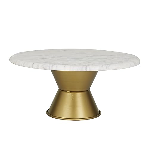 Cosmoliving By Cosmopolitan Ceramic Cake Stand With Gold Base, 14" X 14" X 6", White #TOP3