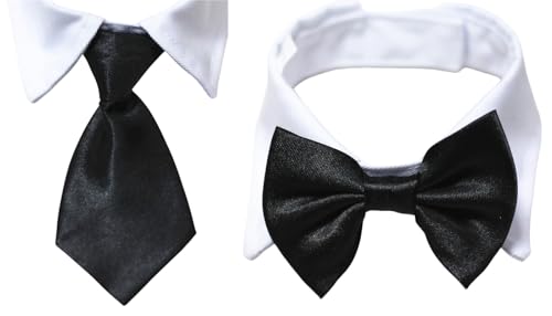 VEDEM Dog Necktie Pet Tuxedo Cotton Collar with Black Tie for Small Medium and Large Dogs (S)