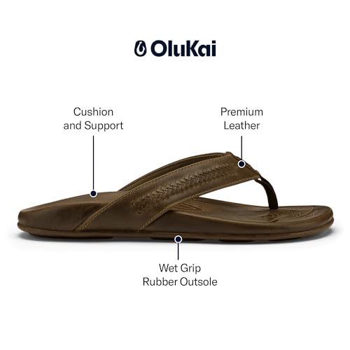 Image of OluKai Mea Ola Mano Men's Leather Sandals, Hand-Woven Hawaiian Strap
