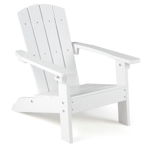 Giantex Kids Adirondack Chair All-Weather HIPS Childrens Outdoor Chair w/Ergonomic Design Toddler Lawn Chairs for Age 3-8 Kids Beach Chair for Garden Patio Backyard (1 White)