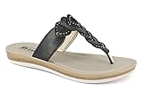 inblu Damen Flip-Flops mit Zopfmuster und Glitzer Hausschuh, Schwarz, 40 EU