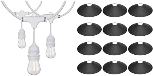 Satco S8038 LED Indoor/Outdoor String Lights, White, 24 Feet with 8-Inch Steel Dark Sky Shades (12 Shades)