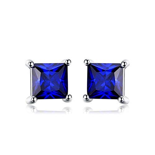 Jewelrypalace Square 0.8Ct Created Sapphire Stud Earrings For Women, Blue Solitaire Gemstone 925 Sterling Silver 14K White Gold Plated Earrings For Girls, Anniversary Earrings For Her #TOP27