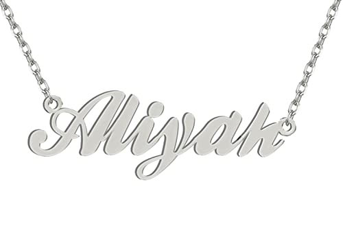 Dancing Wolf Silver Aliyah Name Necklace Initial Charm Nameplate Necklaces for Womens Birthday Friendship Jewelry Stainless Steel