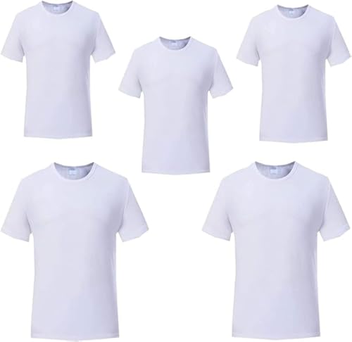 D-S-B 5 Pcs Sublimation Blank T Shirts 100% Polyester White Tshirts with Crew Neck Short Sleeve Size Range X-Small - 4X-Large